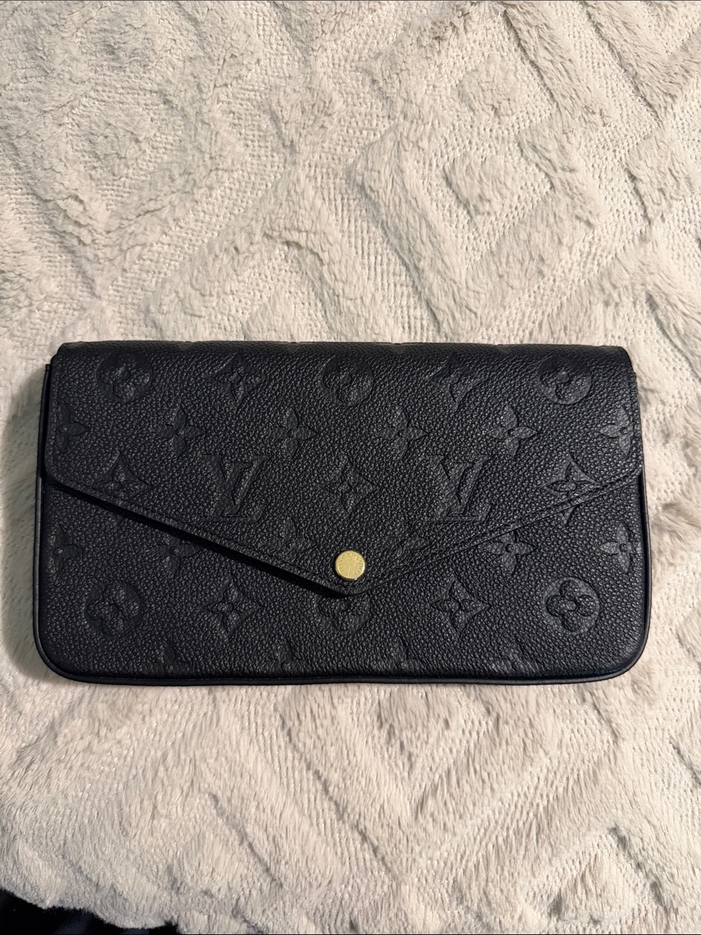 Louis Vuitton Black Embossed Monogram Envelope Clutch with Gold Snap